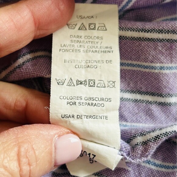 Chaps Button Down Shirt Men Size Large Multi Vertical Stripe Oxford Cotton Logo - Picture 6 of 12